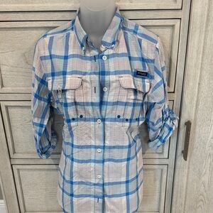Columbia Bahama Light Blue and White Plaid Shirt